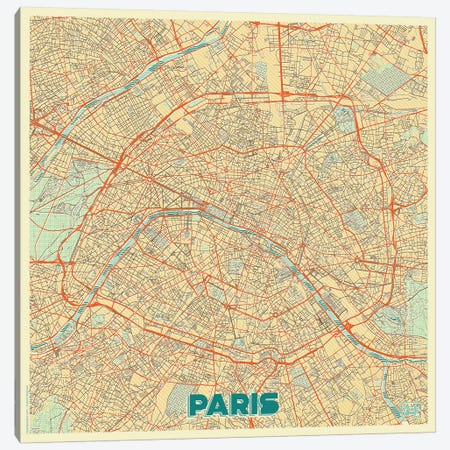 Paris Retro Urban Blueprint Map Canvas Print #HUR288} by Hubert Roguski Canvas Wall Art