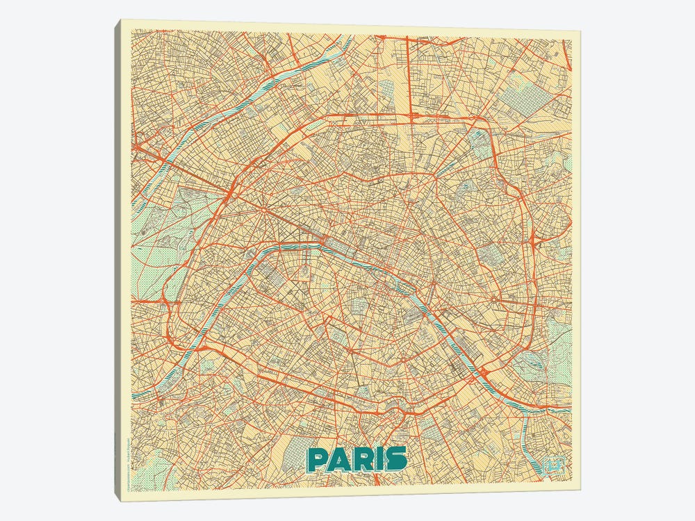 Paris Retro Urban Blueprint Map by Hubert Roguski 1-piece Art Print