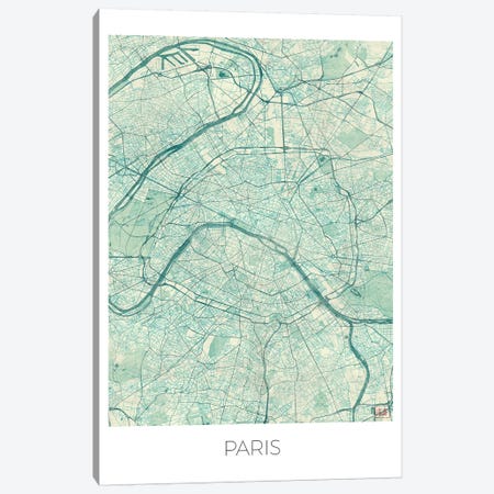 Paris Vintage Blue Watercolor Urban Blueprint Map Canvas Print #HUR289} by Hubert Roguski Canvas Art