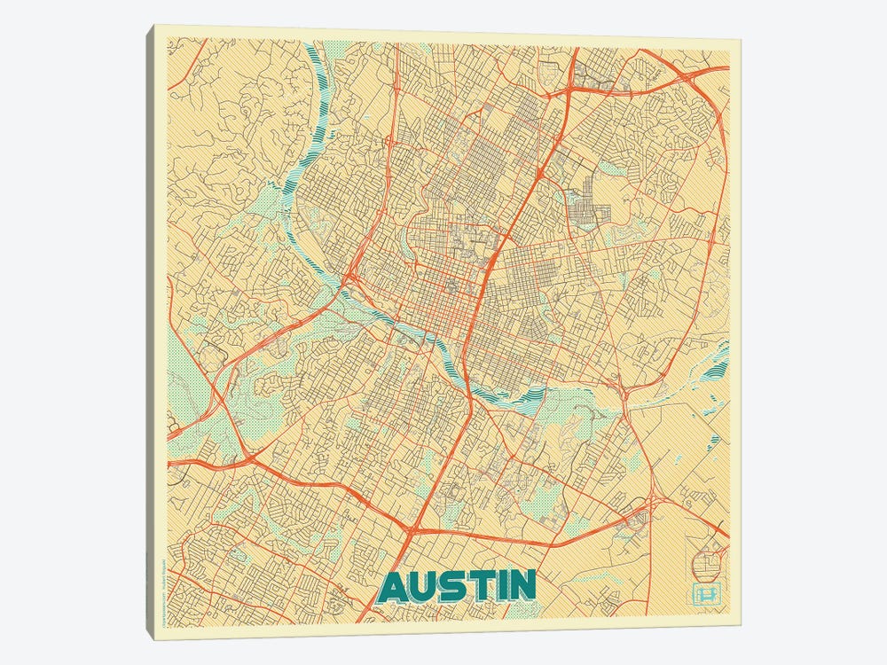 Austin Retro Urban Blueprint Map by Hubert Roguski 1-piece Canvas Art