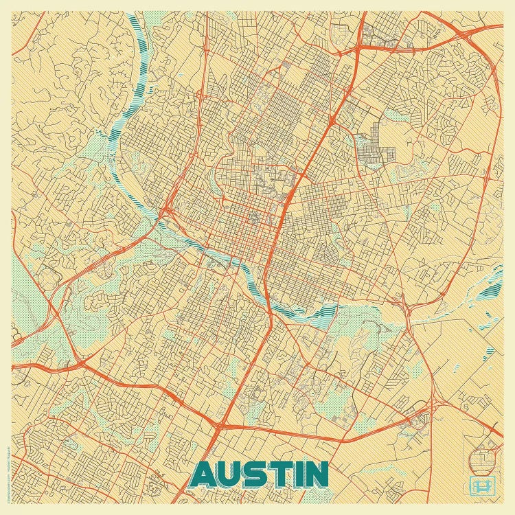 Austin Retro Urban Blueprint Map