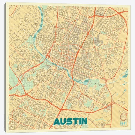 Austin Retro Urban Blueprint Map Canvas Print #HUR28} by Hubert Roguski Canvas Print