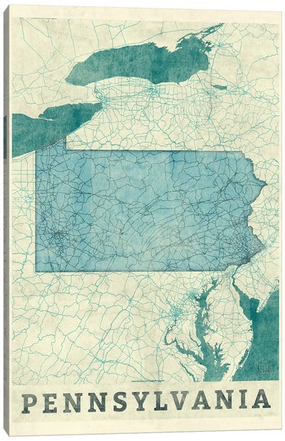 Pennsylvania Map Canvas Art Print - Hubert Roguski