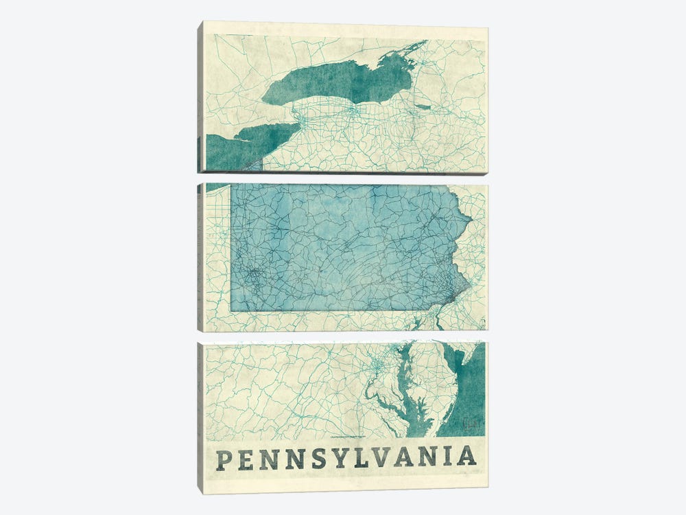 Pennsylvania Map by Hubert Roguski 3-piece Canvas Art