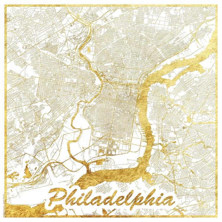 Philadelphia Gold Leaf Urban Blueprint Map by Hubert Roguski wall art