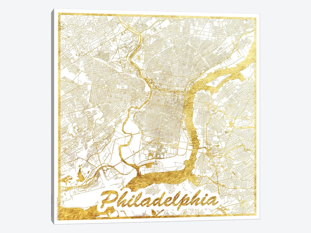 Philadelphia Gold Leaf Urban Blueprint Map by Hubert Roguski 1-piece Art Print