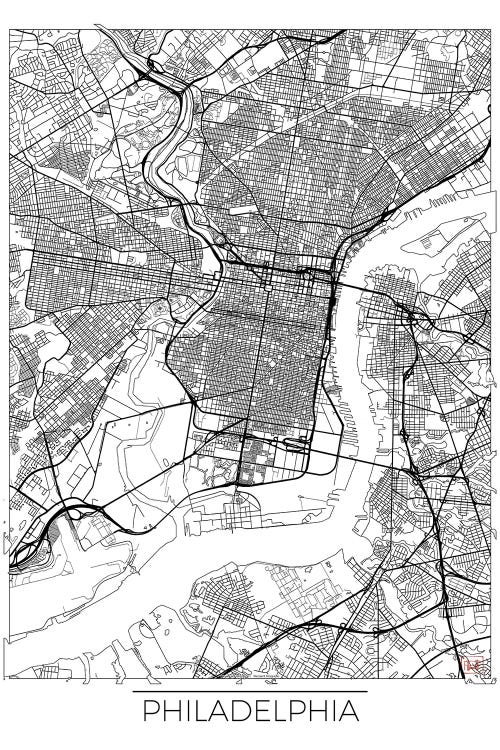 Philadelphia Minimal Urban Blueprint Map by Hubert Roguski wall art