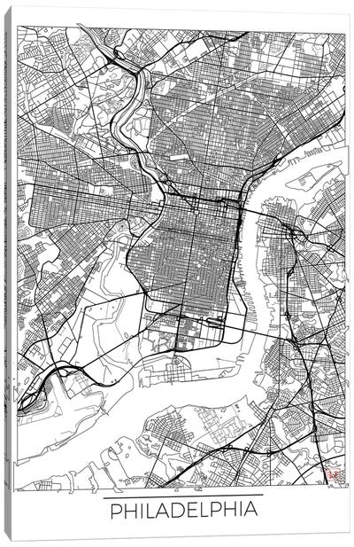 Philadelphia Minimal Urban Blueprint Map Canvas Art Print - Philadelphia Maps