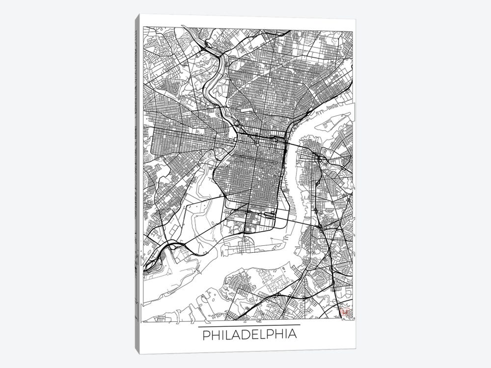 Philadelphia Minimal Urban Blueprint Map by Hubert Roguski 1-piece Canvas Wall Art