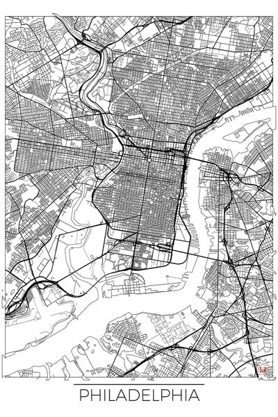 Large Map Art - Canvas Prints: Philadelphia Minimal Urban Blueprint Map by Hubert Roguski