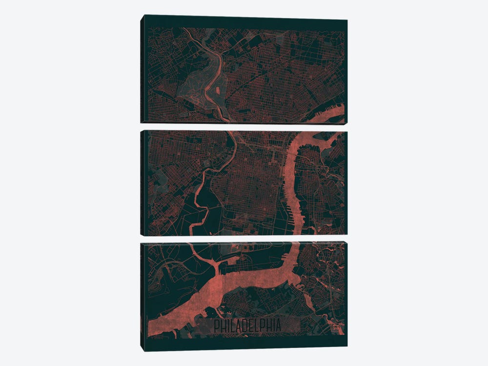 Philadelphia Infrared Urban Blueprint Map by Hubert Roguski 3-piece Canvas Print