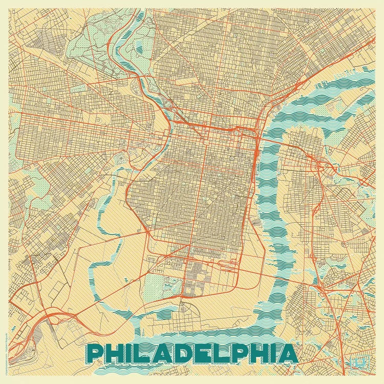 Philadelphia Retro Urban Blueprint Map