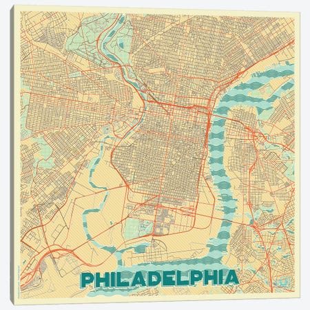 Philadelphia Retro Urban Blueprint Map Canvas Print #HUR294} by Hubert Roguski Canvas Art