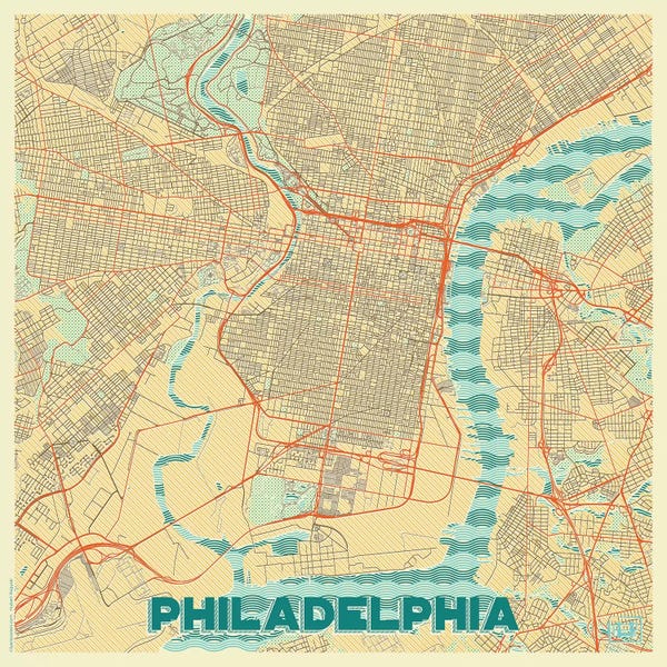 Pennsylvania: Philadelphia Retro Urban Blueprint Map by Hubert Roguski