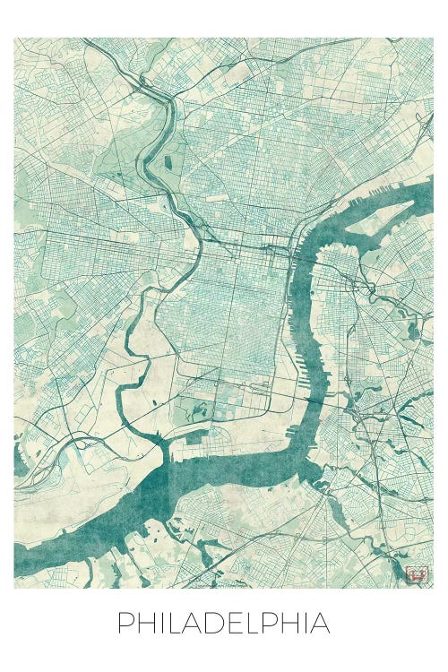 Philadelphia Vintage Blue Watercolor Urban Blueprint Map by Hubert Roguski canvas print