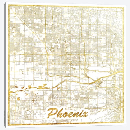Phoenix Gold Leaf Urban Blueprint Map Canvas Print #HUR296} by Hubert Roguski Canvas Wall Art