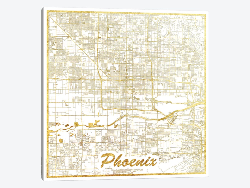 Phoenix Gold Leaf Urban Blueprint Map by Hubert Roguski 1-piece Canvas Artwork