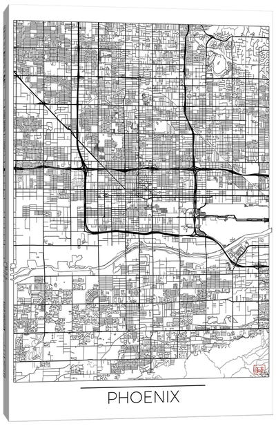 Phoenix Minimal Urban Blueprint Map Canvas Art Print - Hubert Roguski