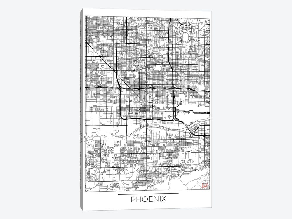 Phoenix Minimal Urban Blueprint Map by Hubert Roguski 1-piece Canvas Art Print