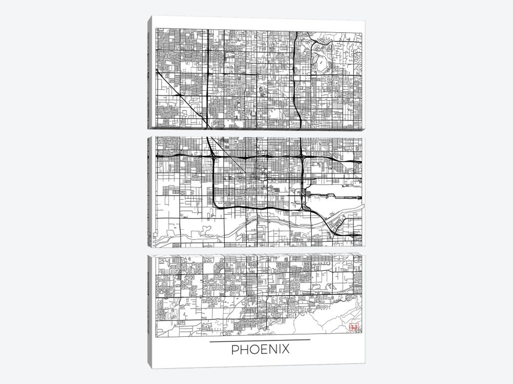 Phoenix Minimal Urban Blueprint Map by Hubert Roguski 3-piece Canvas Print