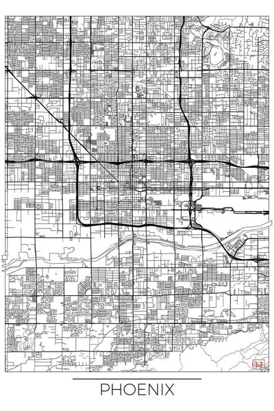 Large Map Art - Canvas Prints: Phoenix Minimal Urban Blueprint Map by Hubert Roguski