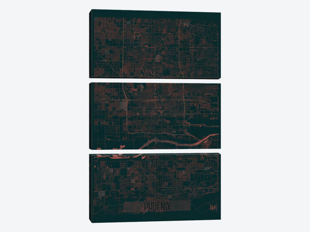 Phoenix Infrared Urban Blueprint Map by Hubert Roguski 3-piece Canvas Wall Art