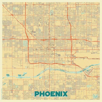 Phoenix Retro Urban Blueprint Map by Hubert Roguski art print