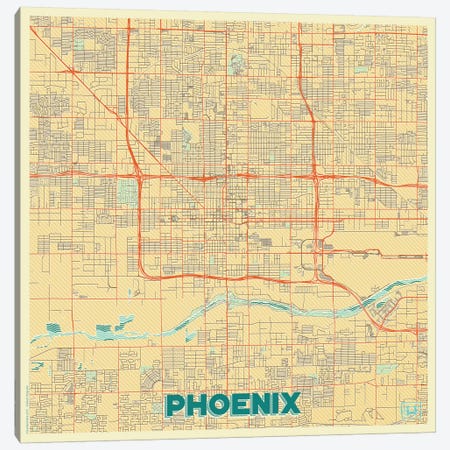 Phoenix Retro Urban Blueprint Map Canvas Print #HUR299} by Hubert Roguski Canvas Art Print