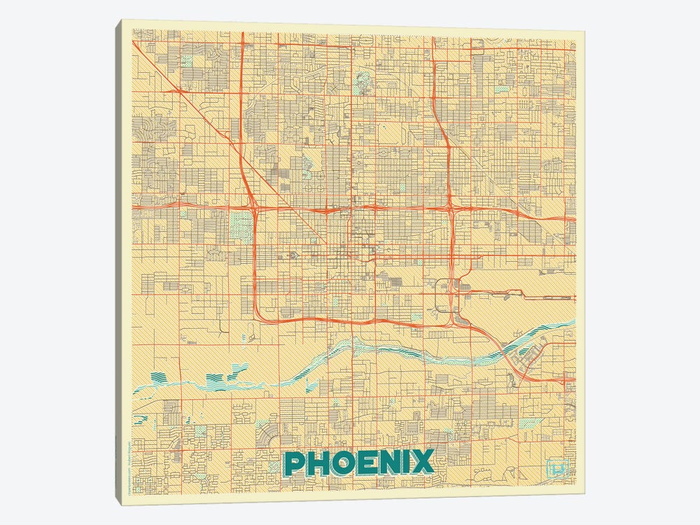Phoenix Retro Urban Blueprint Map by Hubert Roguski 1-piece Canvas Print