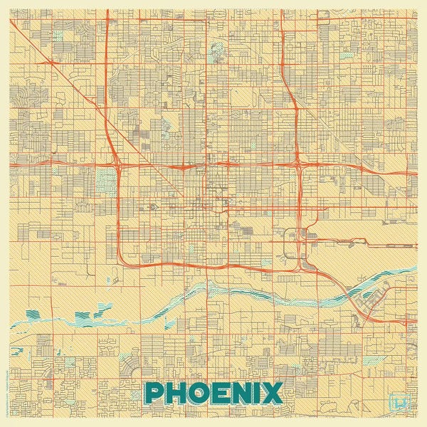 Phoenix: Phoenix Retro Urban Blueprint Map by Hubert Roguski