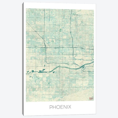 Phoenix Vintage Blue Watercolor Urban Blueprint Map Canvas Print #HUR300} by Hubert Roguski Art Print