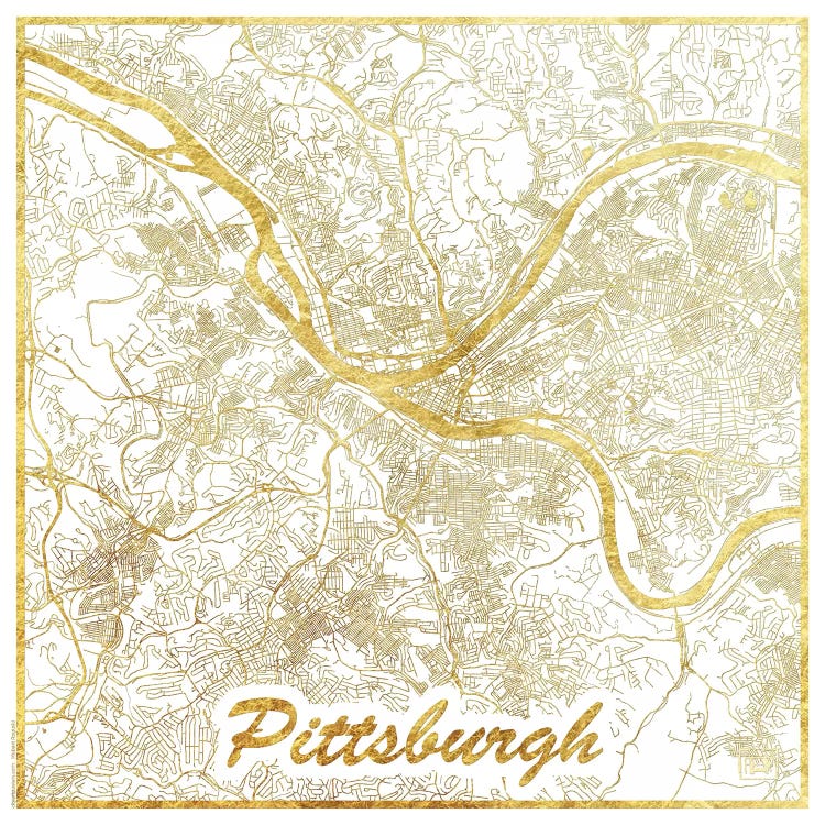 Pittsburgh Gold Leaf Urban Blueprint Map