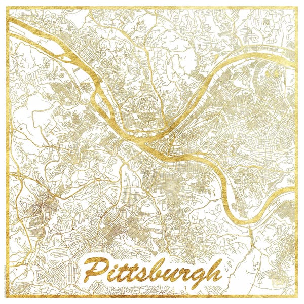 Pittsburgh Maps: Pittsburgh Gold Leaf Urban Blueprint Map by Hubert Roguski