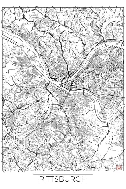 Pittsburgh Minimal Urban Blueprint Map by Hubert Roguski wall art