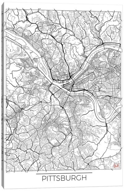 Pittsburgh Minimal Urban Blueprint Map Canvas Art Print - PIttsburgh Maps