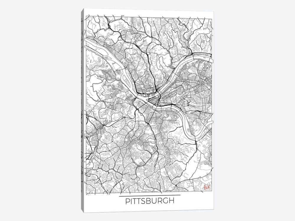 Pittsburgh Minimal Urban Blueprint Map by Hubert Roguski 1-piece Canvas Wall Art
