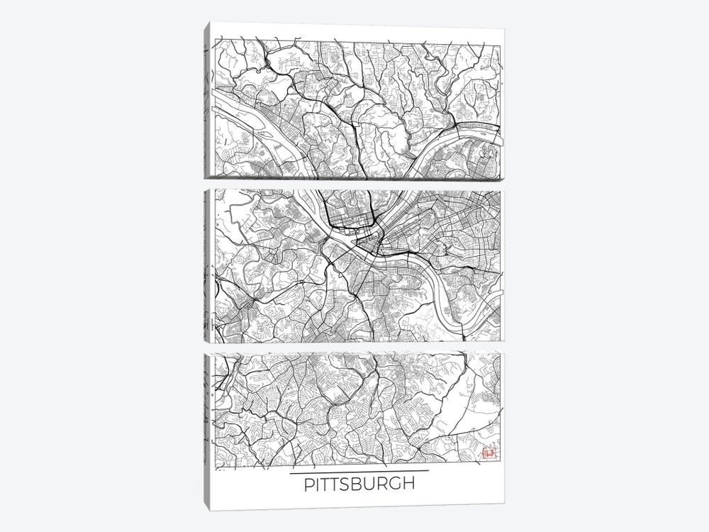 Pittsburgh Minimal Urban Blueprint Map by Hubert Roguski 3-piece Canvas Wall Art