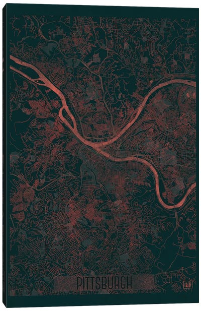 Pittsburgh Infrared Urban Blueprint Map Canvas Art Print - PIttsburgh Maps
