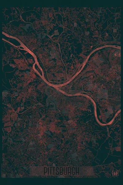 Hubert Roguski: Pittsburgh Infrared Urban Blueprint Map by Hubert Roguski