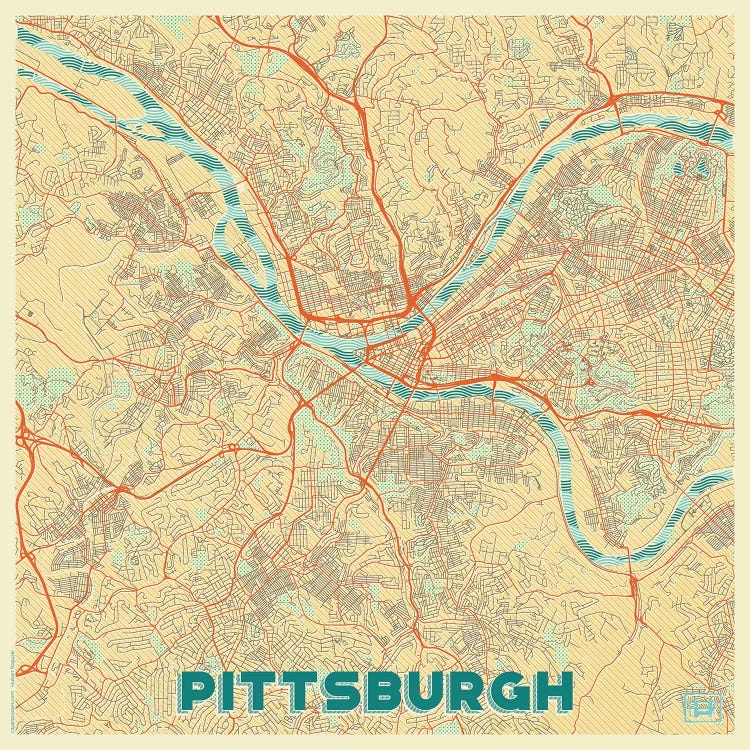 Pittsburgh Retro Urban Blueprint Map