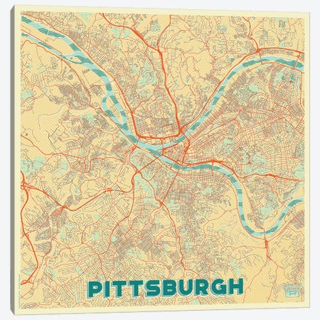 Pittsburgh Retro Urban Blueprint Map Canvas Print #HUR304} by Hubert Roguski Canvas Wall Art