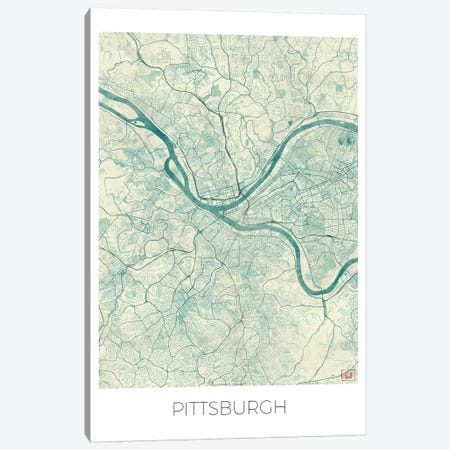 Pittsburgh Vintage Blue Watercolor Urban Blueprint Map Canvas Print #HUR305} by Hubert Roguski Canvas Art