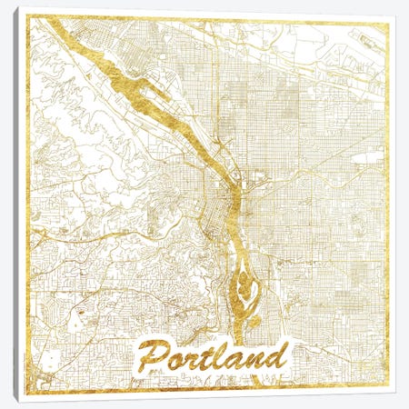 Portland Gold Leaf Urban Blueprint Map Canvas Print #HUR306} by Hubert Roguski Canvas Wall Art