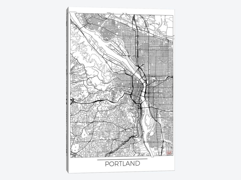 Portland Minimal Urban Blueprint Map by Hubert Roguski 1-piece Canvas Art Print
