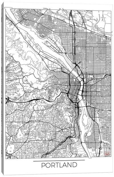 Portland Minimal Urban Blueprint Map Canvas Art Print - Portland Art