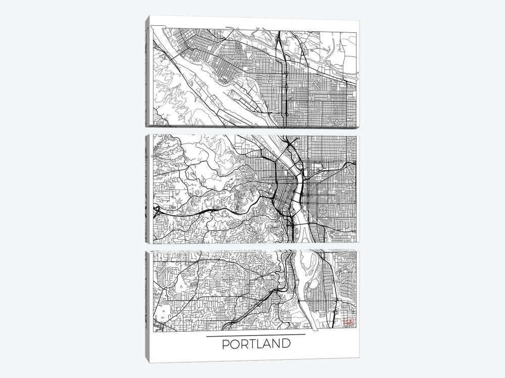 Portland Minimal Urban Blueprint Map by Hubert Roguski 3-piece Canvas Art Print