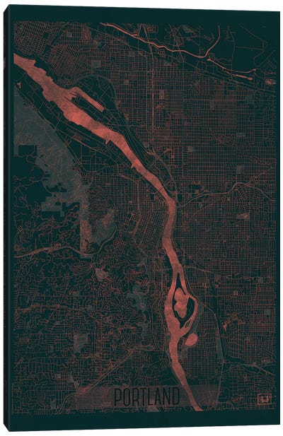 Portland Infrared Urban Blueprint Map Canvas Art Print - Portland Art
