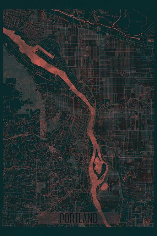 Portland Infrared Urban Blueprint Map by Hubert Roguski wall art