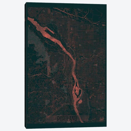 Portland Infrared Urban Blueprint Map Canvas Print #HUR308} by Hubert Roguski Art Print