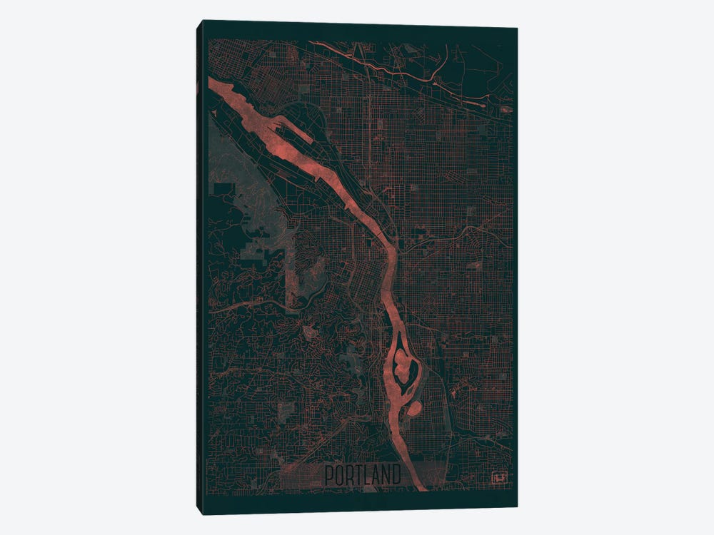 Portland Infrared Urban Blueprint Map by Hubert Roguski 1-piece Canvas Wall Art